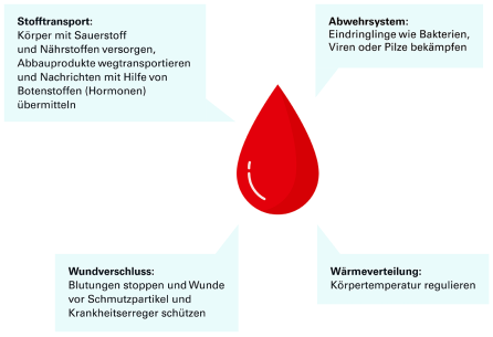 Abb. 1: Aufgaben des Blutes, Quelle: Blutspende SRK Schweiz (2023)